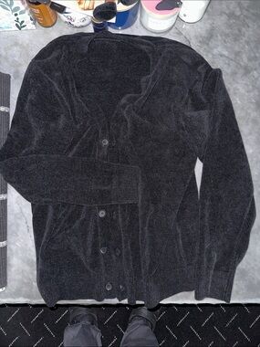 Men's Black Button-Front Cardigan Sweater